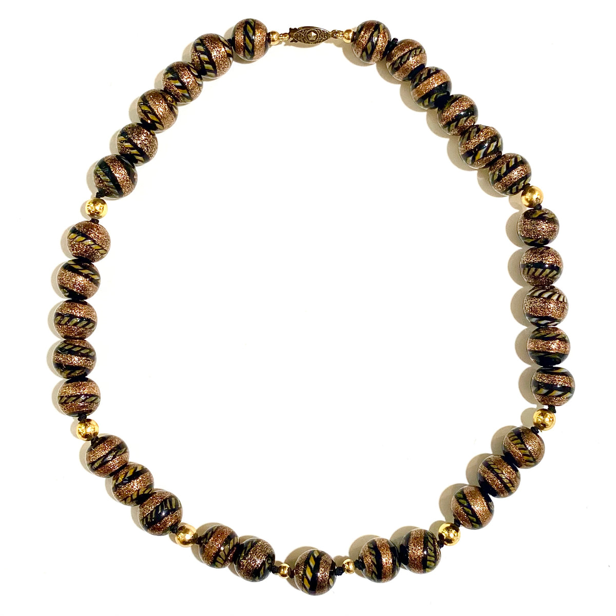 Vintage Black and Gold Murano Beaded Necklace