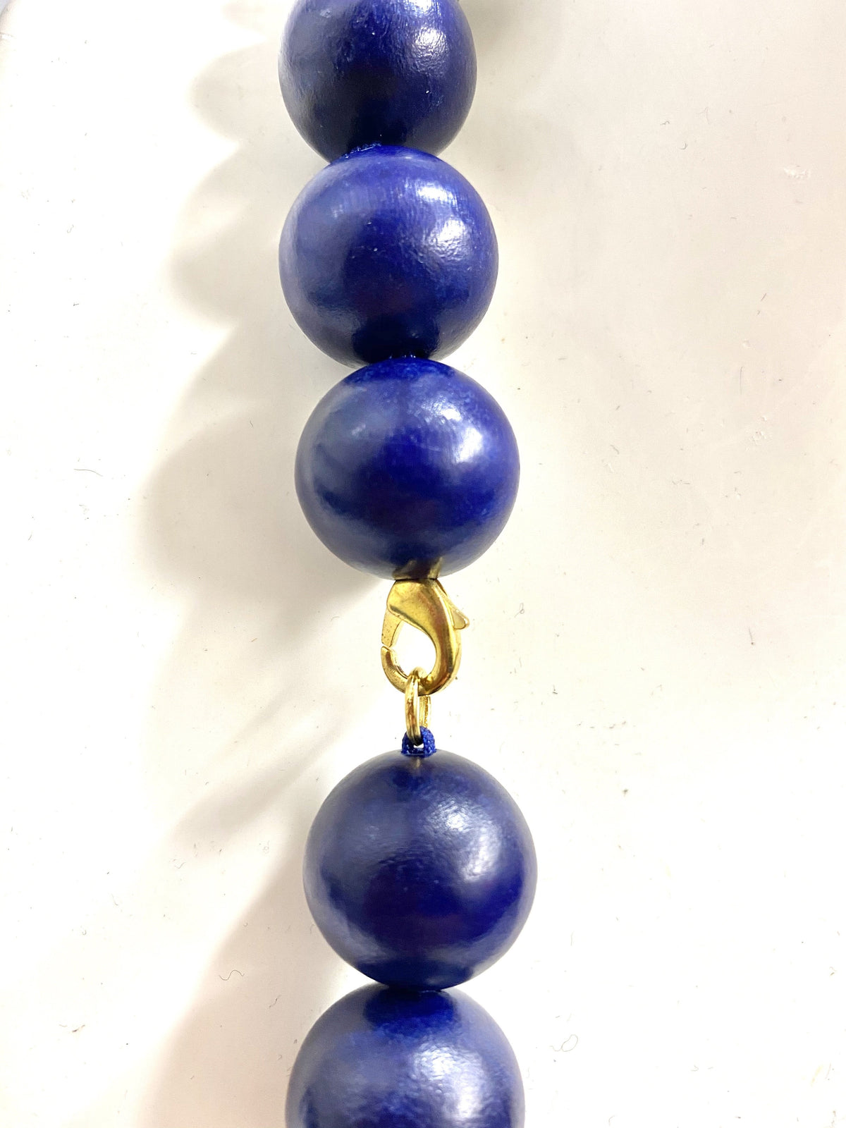 Sterling Silver Deep Blue Wood Beaded Necklace