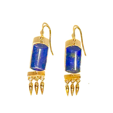 9ct Yellow Gold Lapis Lazuli Diamond Set Drop Earrings