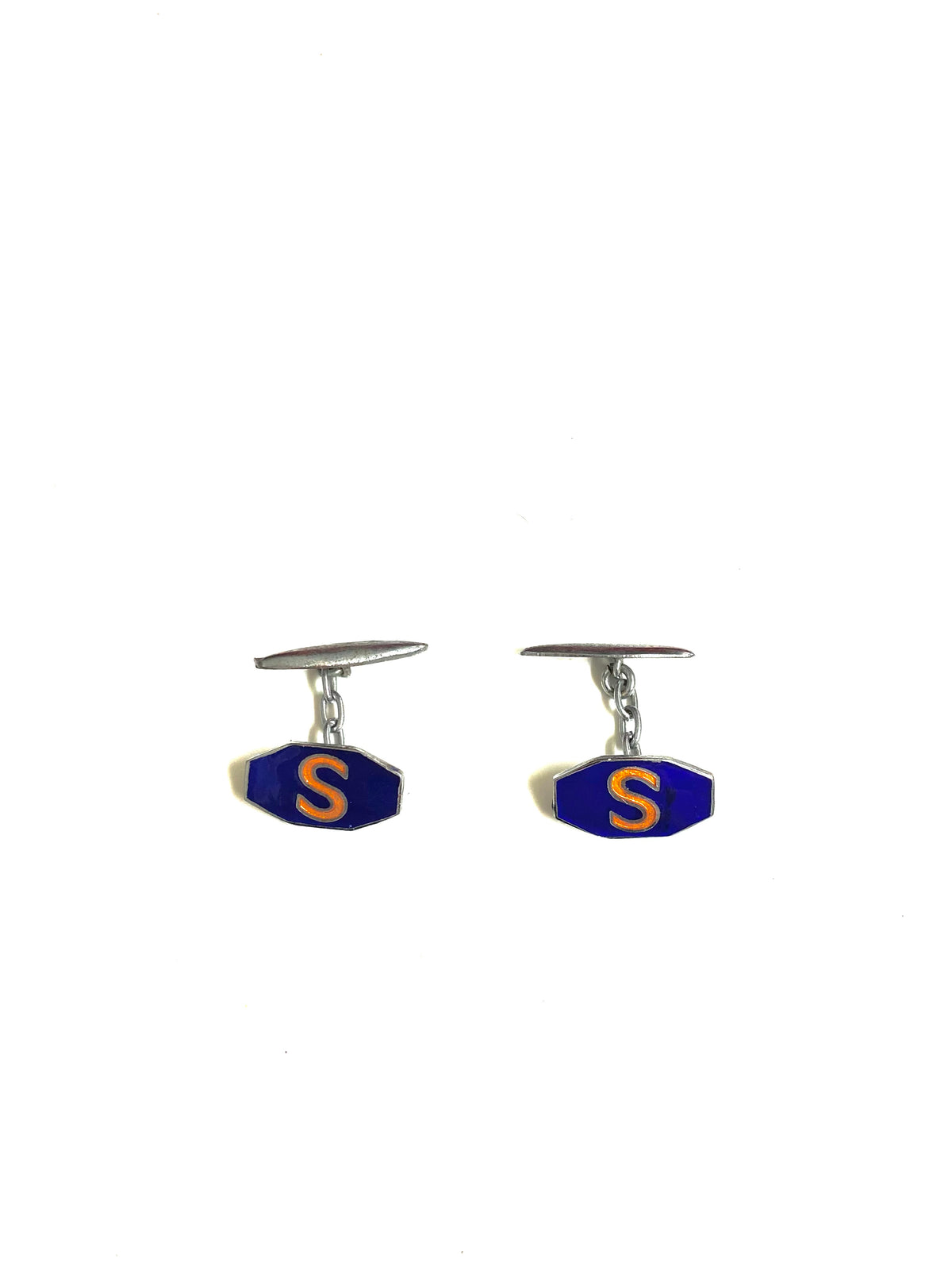 Enamel and Sterling Silver 'S' Cufflinks