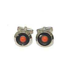 Vintage Silver Plate Enamel and Coral Glass Cufflinks