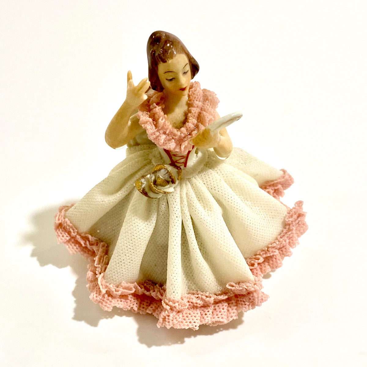 Vintage Dresden Porcelain Lady Holding a Mirror Figurine