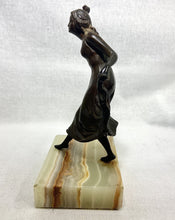 Antique Twin Bronze Curtseying Girl Statues