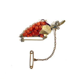 Sterling Silver Gold Plated Coral Grape Brooch