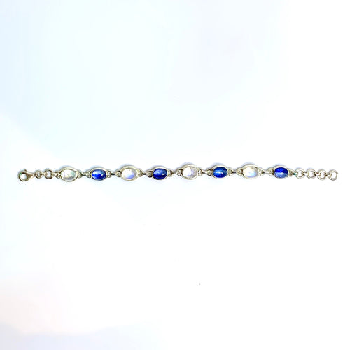 Sterling Silver Cabochon Kyanite and Moonstone Bracelet