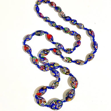 Antique Blue Millefiori Beaded Necklace