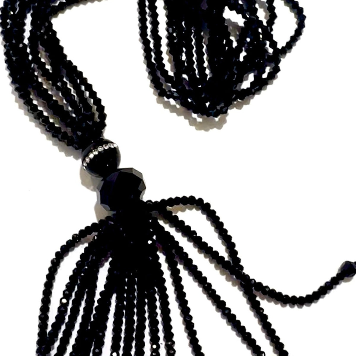 Art Deco Style Opera Length Black Crystal Lariette