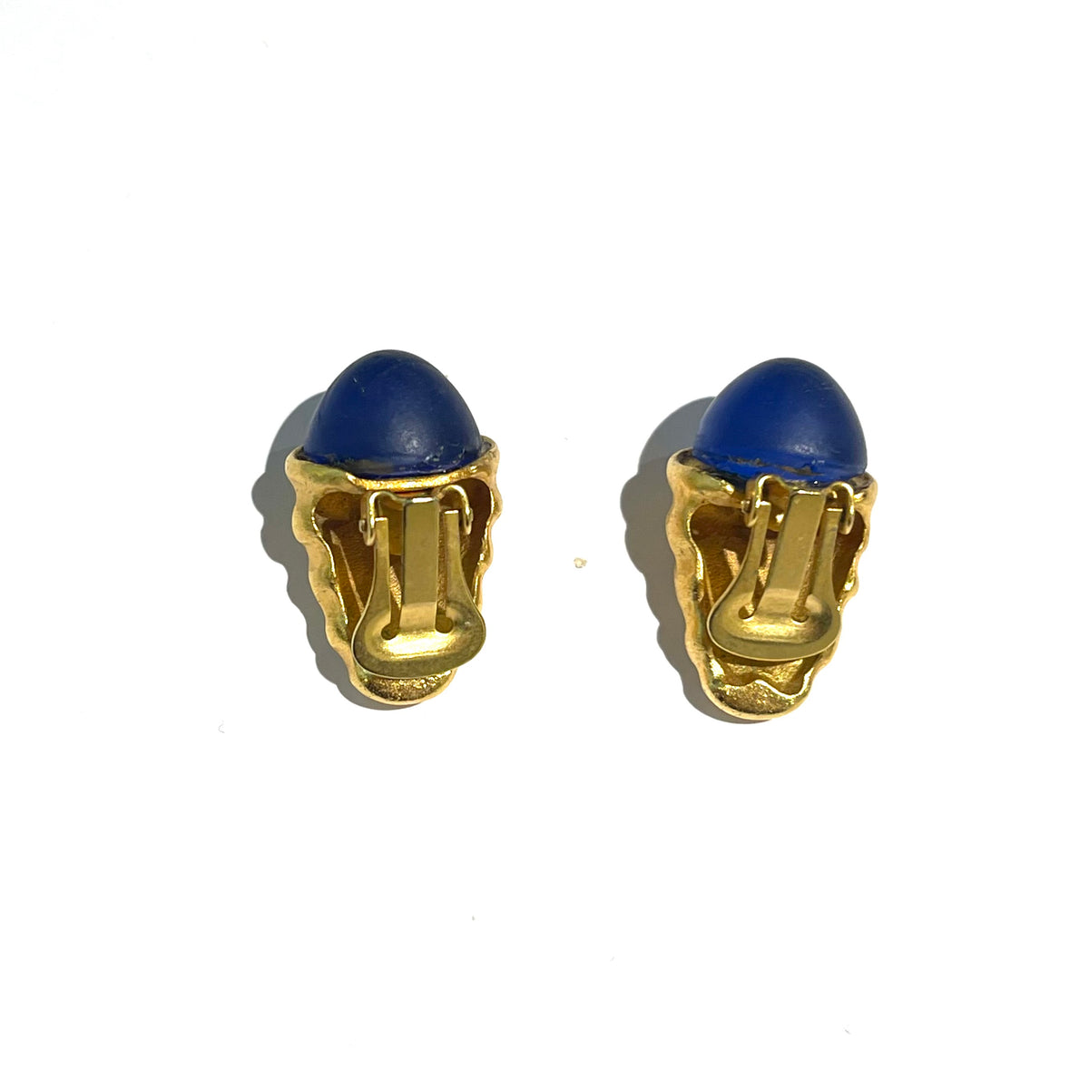 Designer Vintage Blue Glass Gold Plated Clip-on Earrings