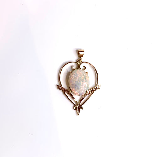 Antique 9ct Yellow Gold Solid Opal Pendant