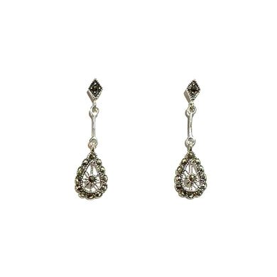 Silver Pear-Shaped Marcasite Drop Earrings