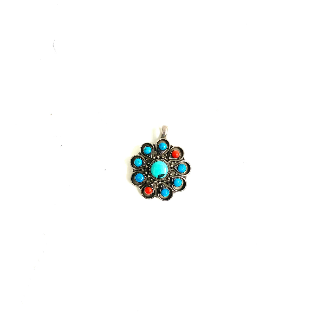 Sterling Silver Turquoise and Coral Pendant