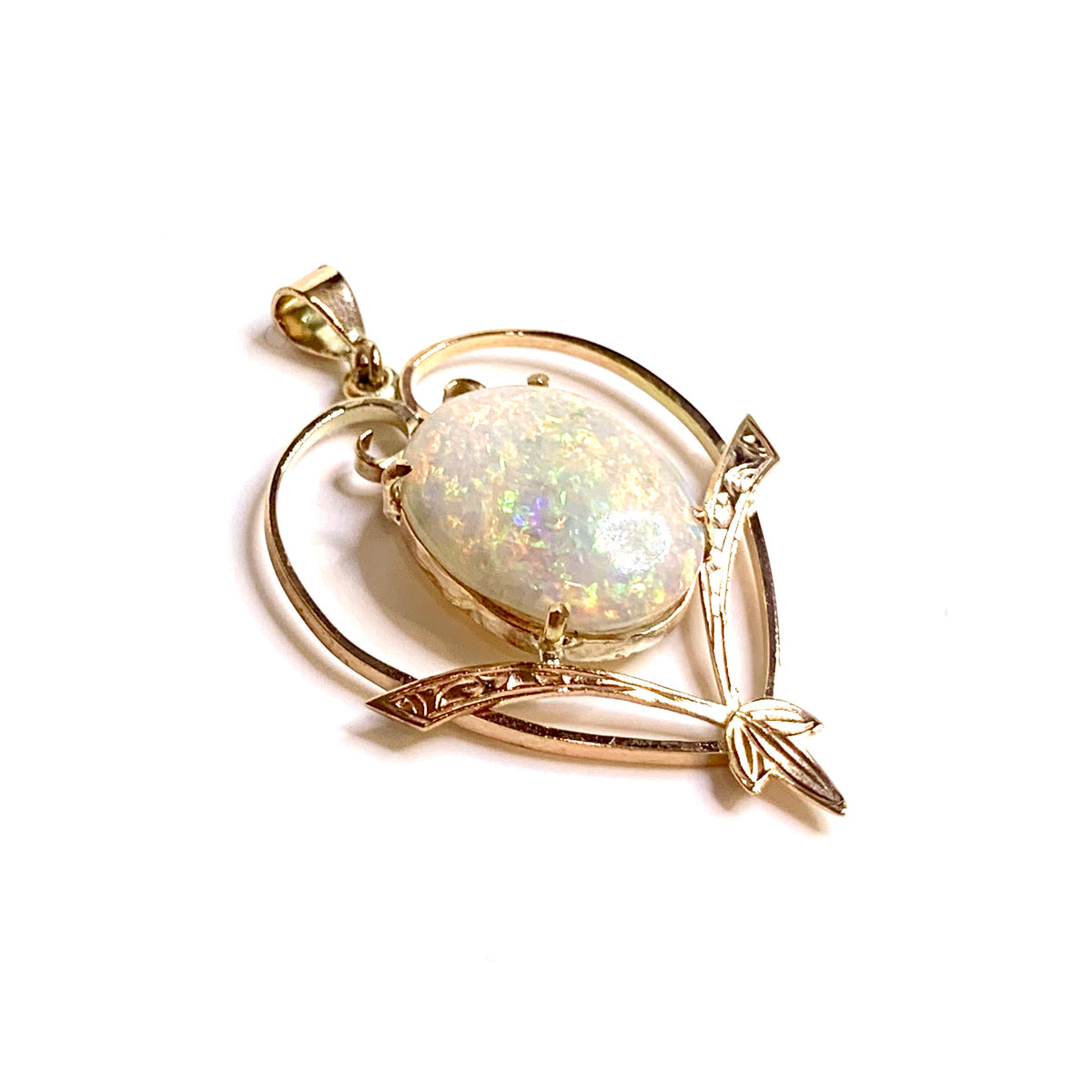 Antique 9ct Yellow Gold Solid Opal Pendant