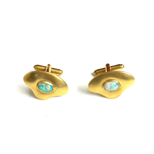 Sterling Silver Gold Plate Opal Abstract Cufflinks