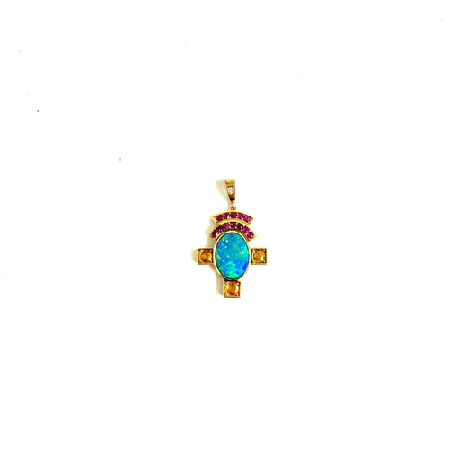 18ct Gold Opal, Sapphire and Ruby Pendant