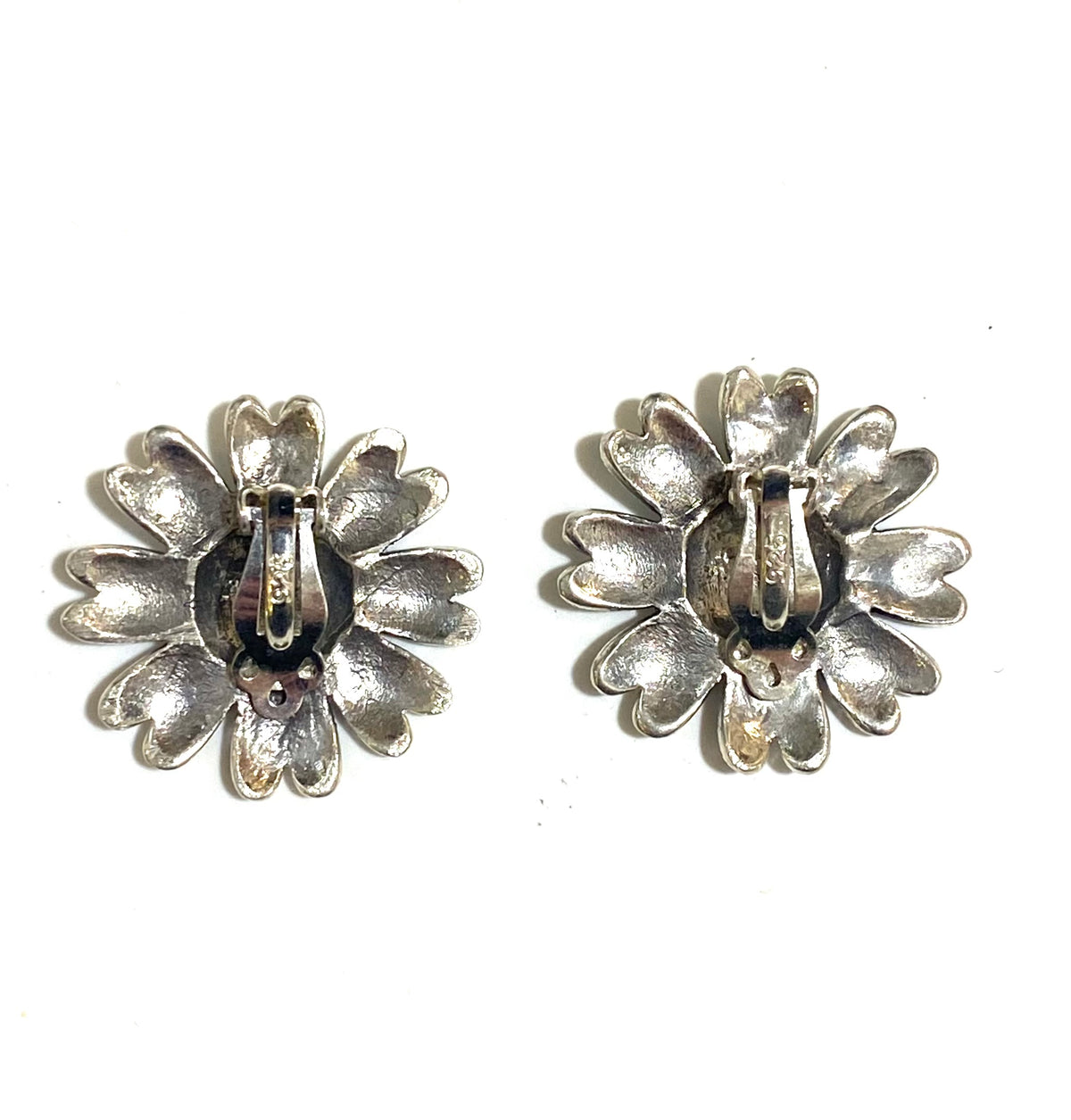 Sterling Silver Marcasite Clip On Daisy Flower Earrings