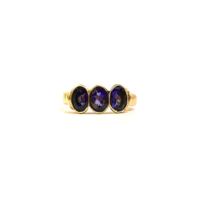 9ct Yellow Gold Oval Cut Iolite Trilogy Ring
