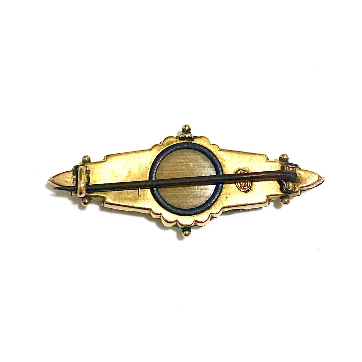 Antique 9ct Yellow Gold Ruby and Seed Pearl Victorian Mourning Brooch