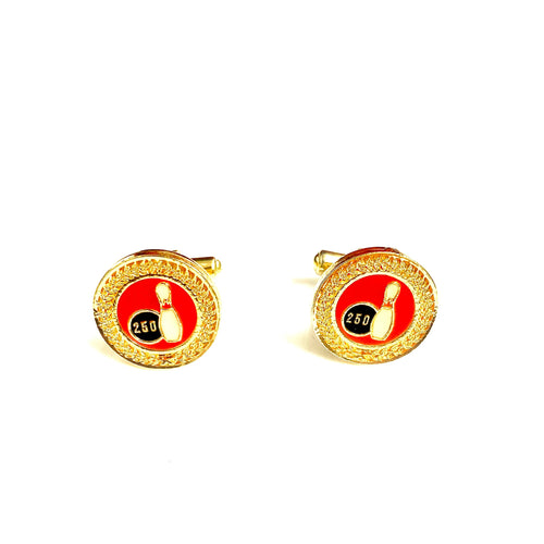 Vintage Bowling 250 Red and Black Enamel Cufflinks