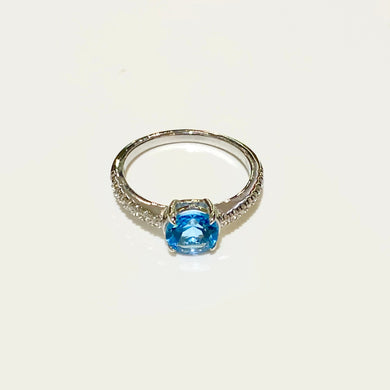 Sterling Silver Blue Topaz and Cubic Zirconia Ring