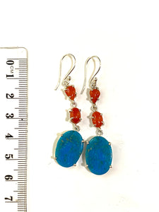 Sterling Silver Coral and Turquoise Dangle Drop Earrings