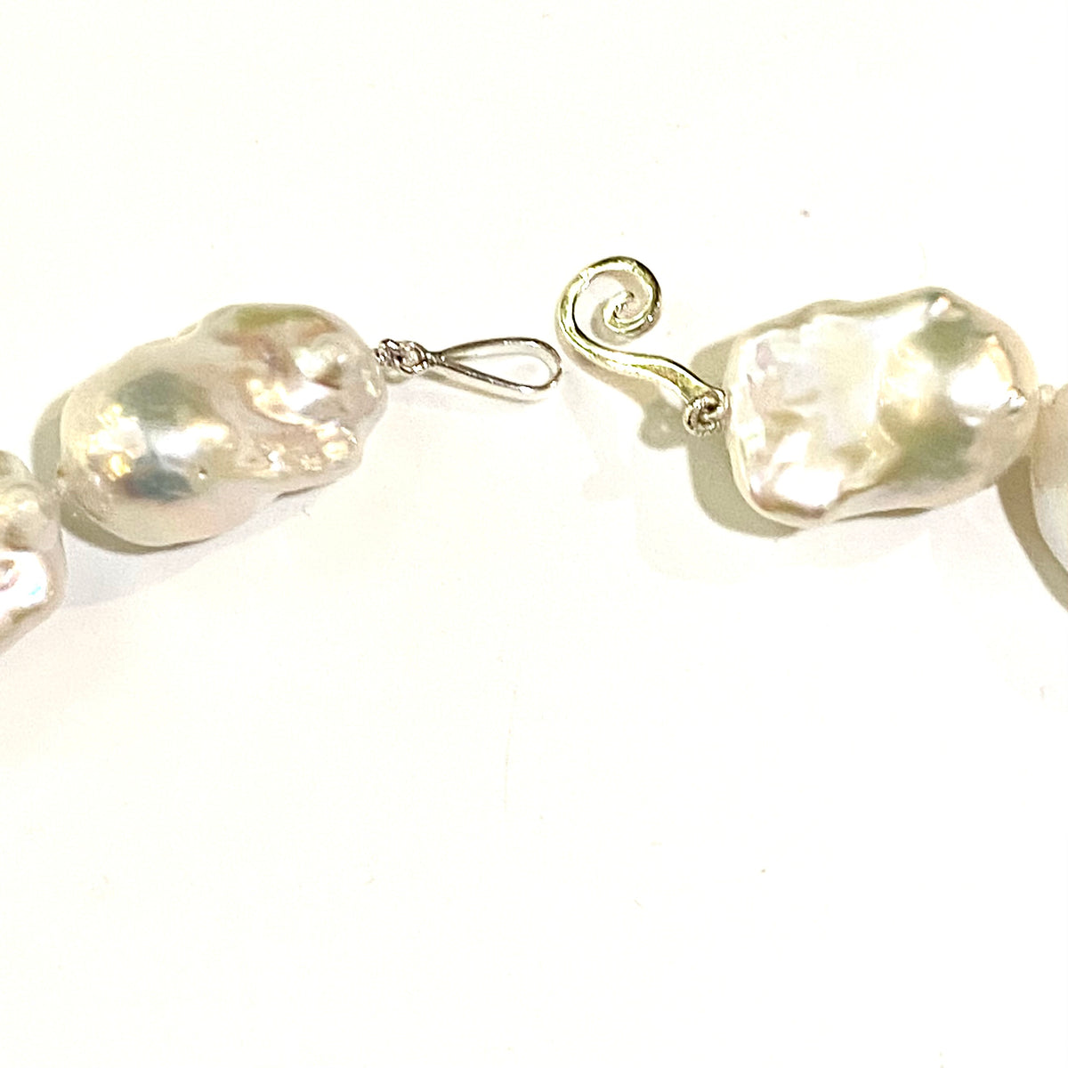 Sterling Silver Natural Baroque Pearl Beaded Necklace