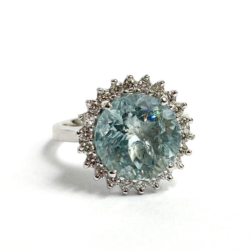 9ct White Gold 5ct Aquamarine and Diamond Ring