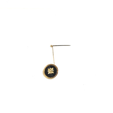 18ct Gold Onyx and Seed Pearl Pin