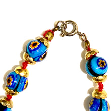 Blue and Gold Millefiori Beaded Necklace