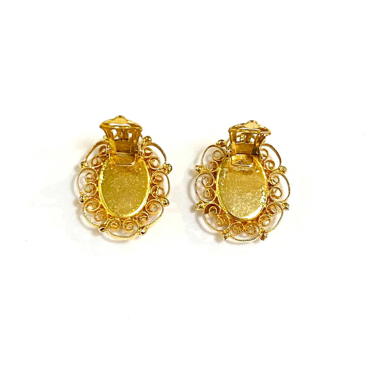 Ornate Gold Plated Floral Micro Mosaic Clip On Earrings
