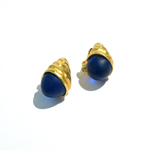 Designer Vintage Blue Glass Gold Plated Clip-on Earrings