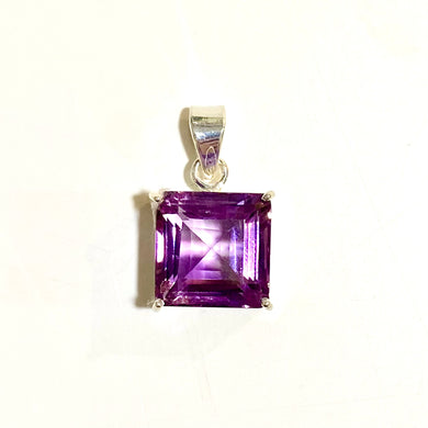 Sterling Silver Square Cut Natural Amethyst Pendant