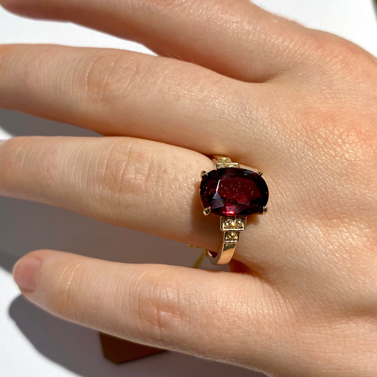 9ct Yellow Gold 3.40ct Garnet and Diamond Dress Ring