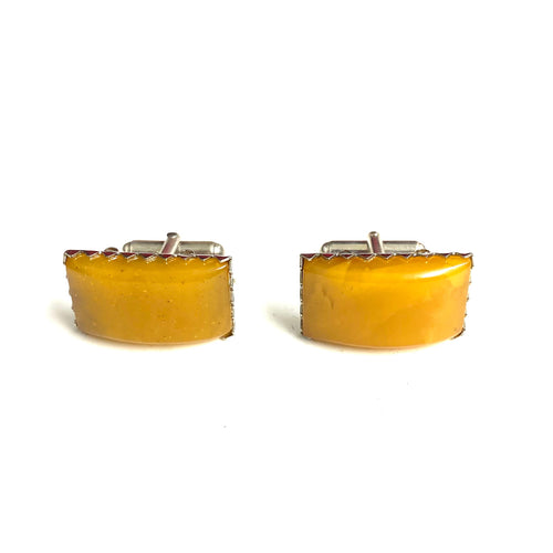 Sterling Silver and Amber Rectangle Cufflinks