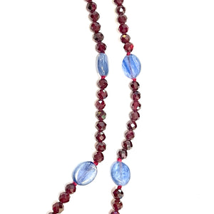 Faceted Garnet and Kyanite Beaded Necklace