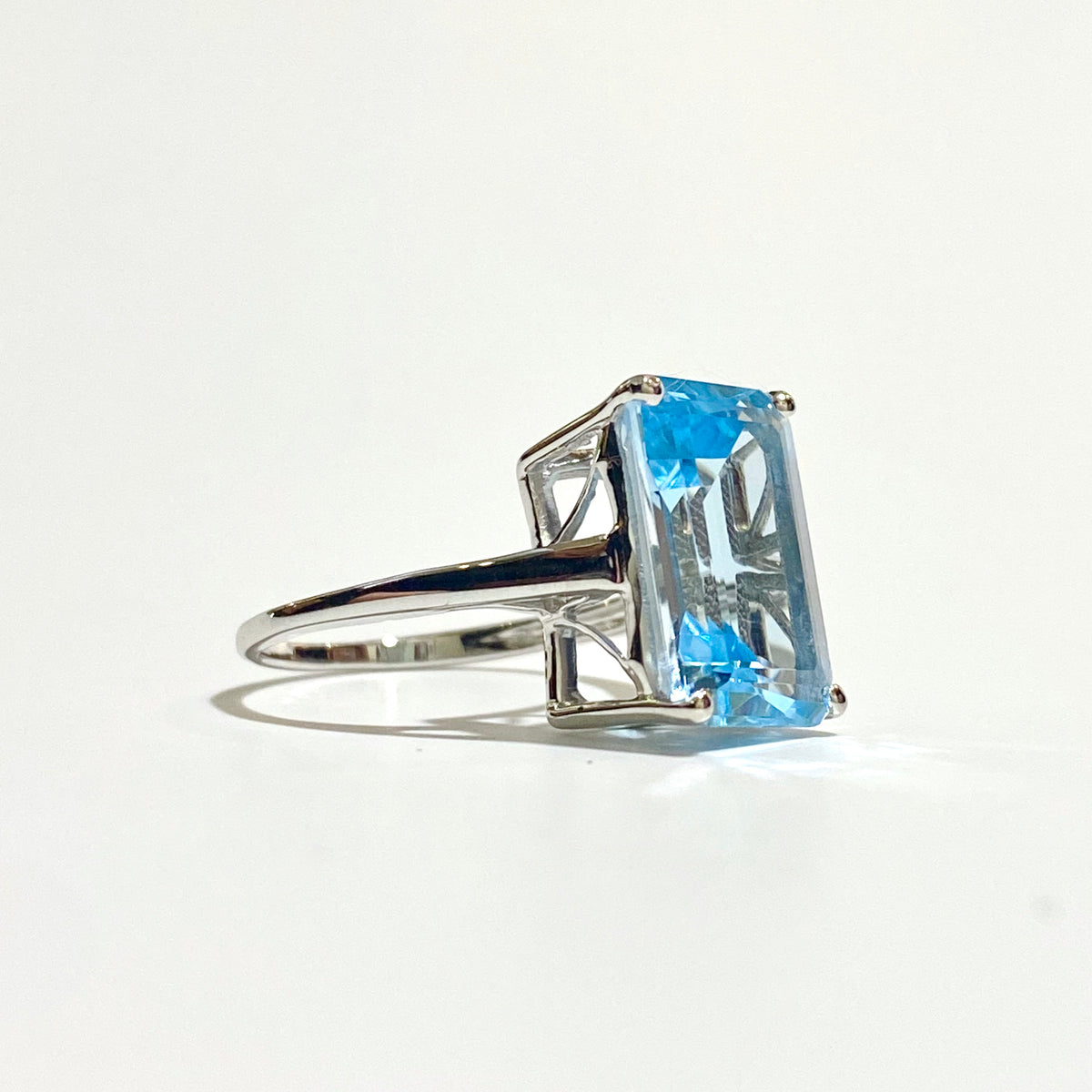Sterling Silver Rectangular Cut Blue Topaz Ring