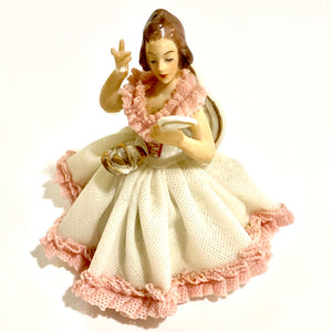 Vintage Dresden Porcelain Lady Holding a Mirror Figurine