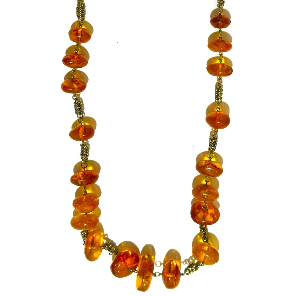 Antique Baltic Honey Amber Necklace with Cylindrical Shaped Beads