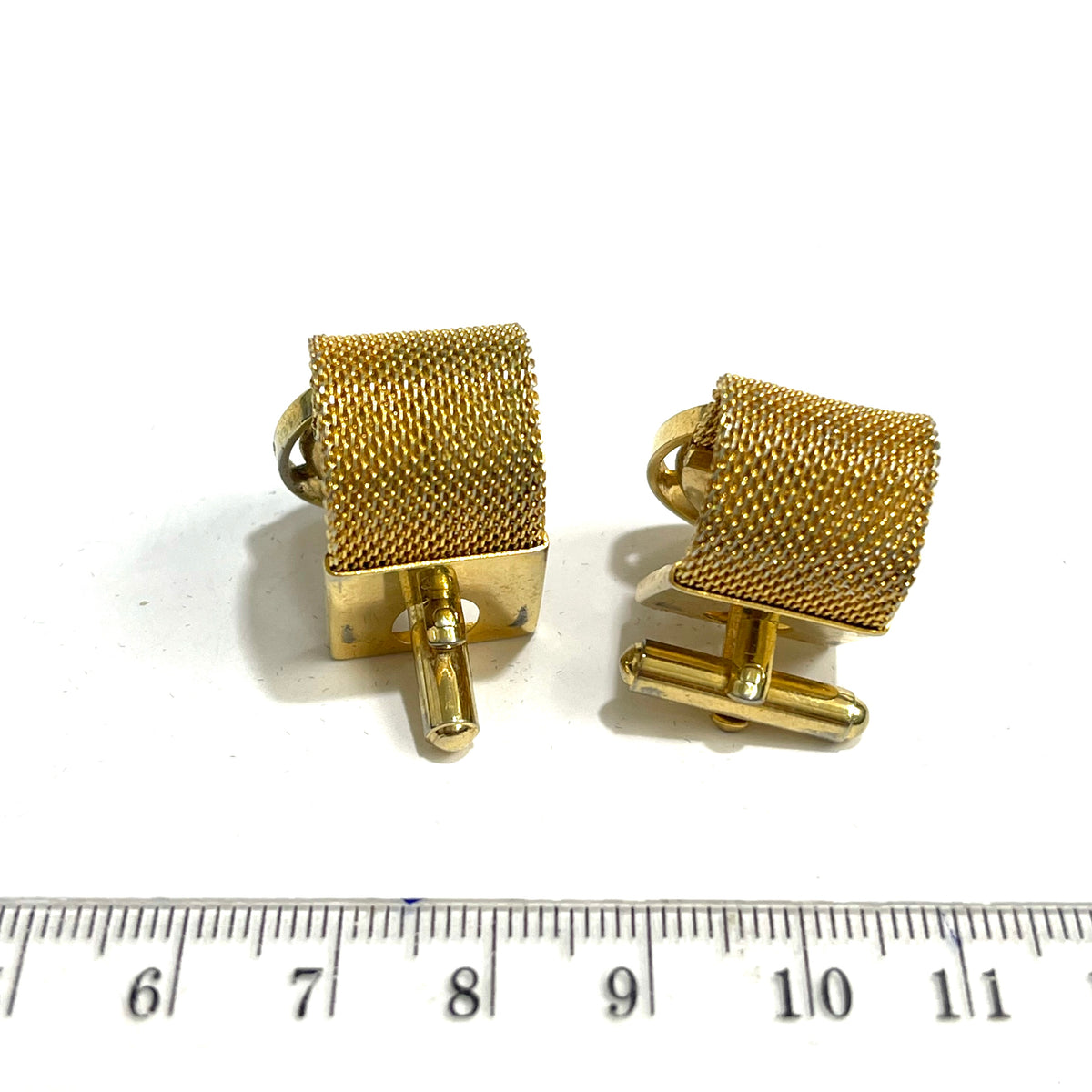 Vintage Gold Plate Mesh Blue Harlequin Crystal Cufflinks