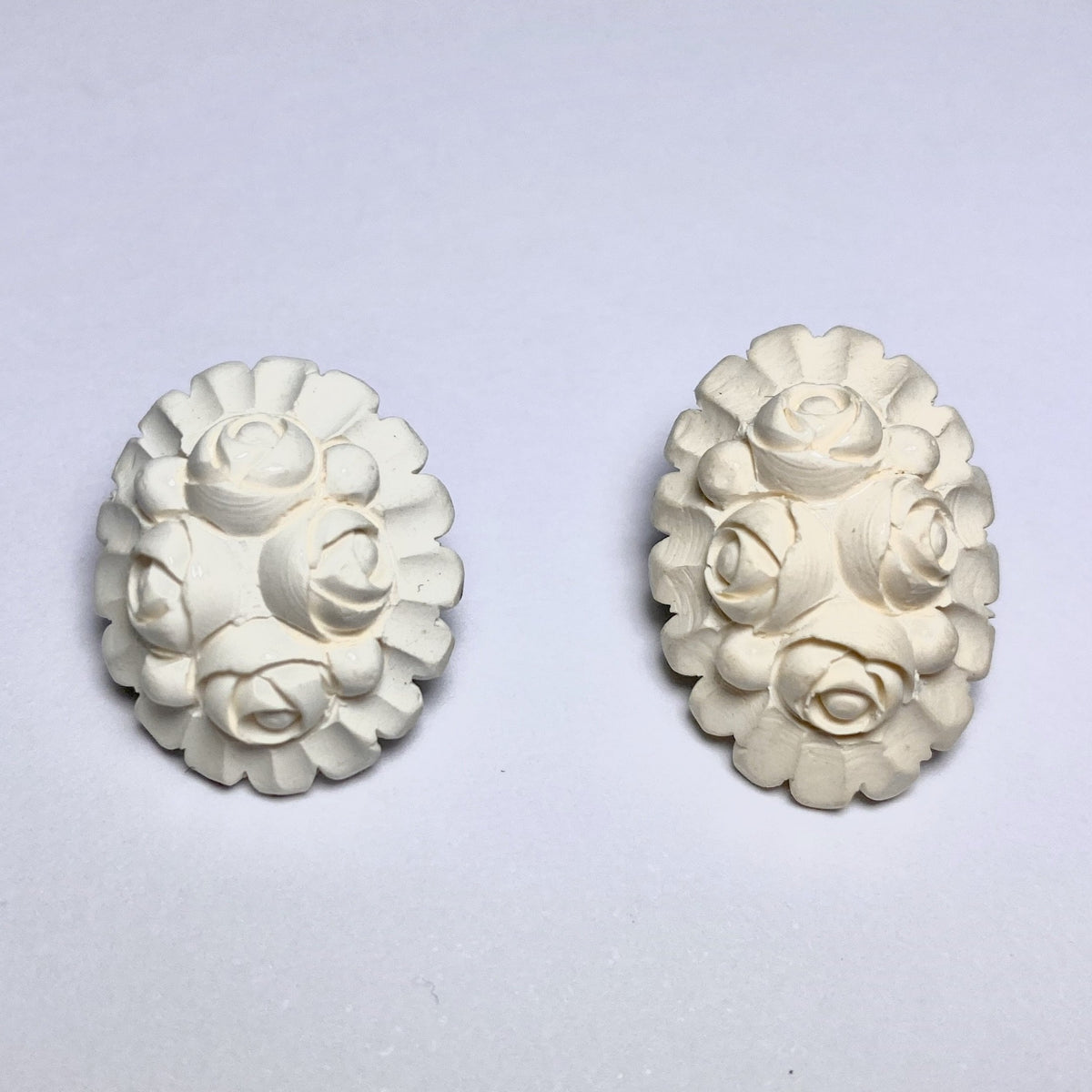 Vintage Carved Floral Mesculum Clip On Earrings