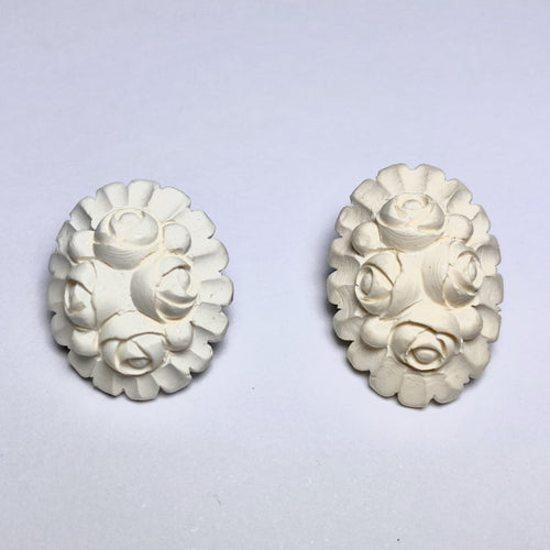 Vintage Carved Floral Mesculum Clip On Earrings