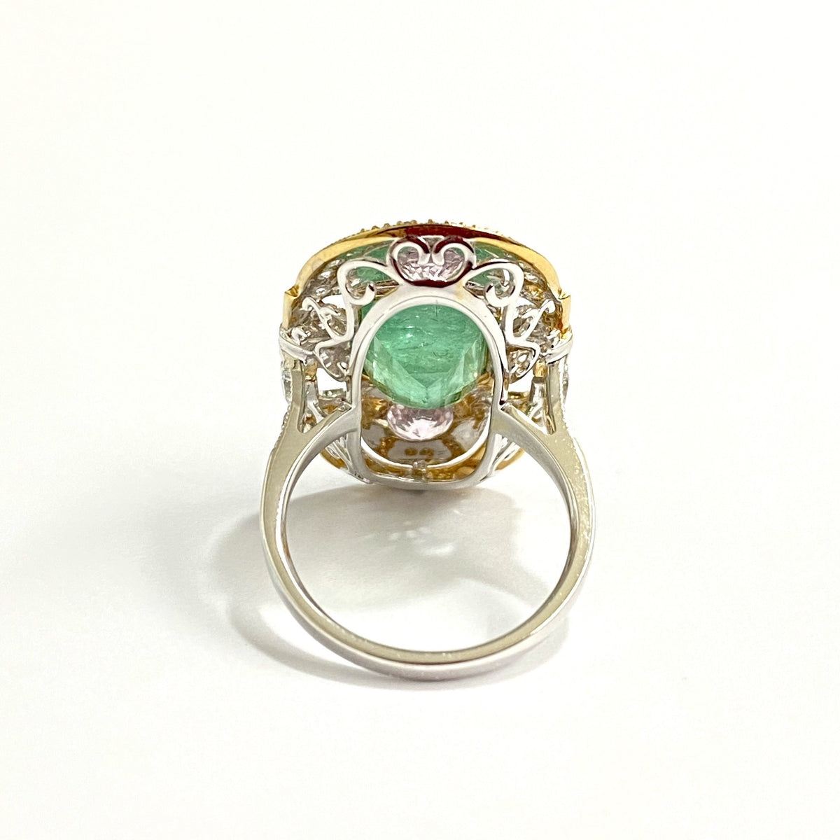Emerald, Pale Pink Sapphire and Diamond Ring