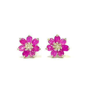 Sterling Silver Ruby Flower Stud Earrings