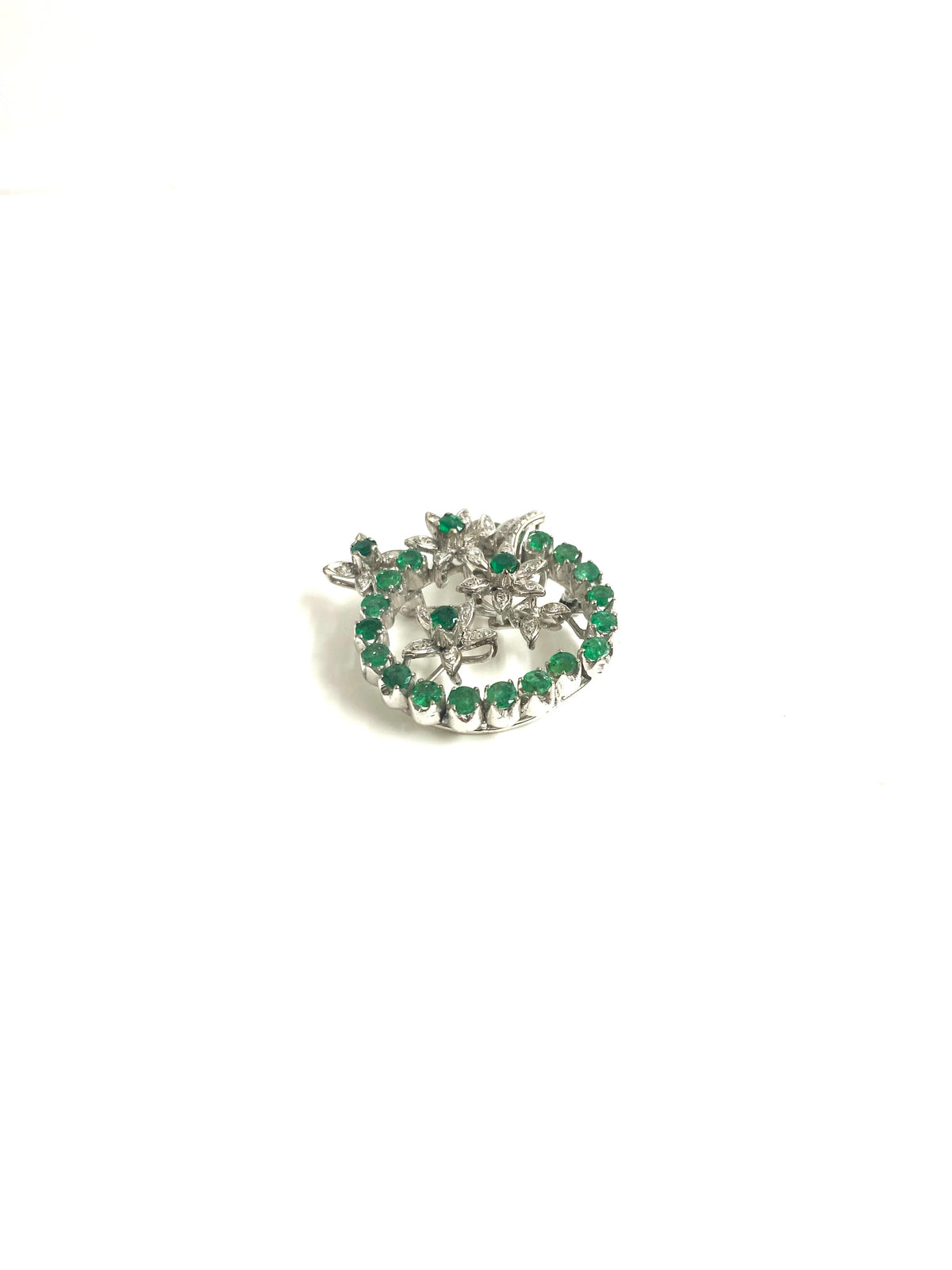 18ct White Gold Emerald and Diamond Brooch