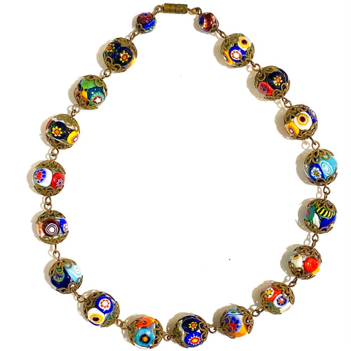 Multicoloured Glass Millefiori Beaded Necklace