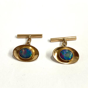 Vintage Yellow Gold Opal Cufflink and Tie Clip Set