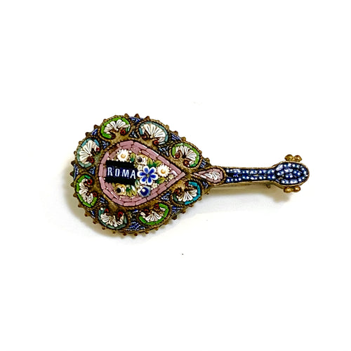 Italian Micro Mosaic ‘ROMA’ Mandolin Brooch