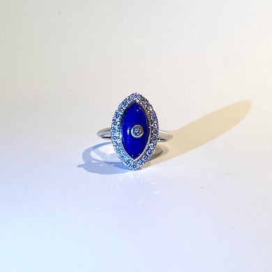 9ct Gold Lapis Lazuli and Diamond Ring