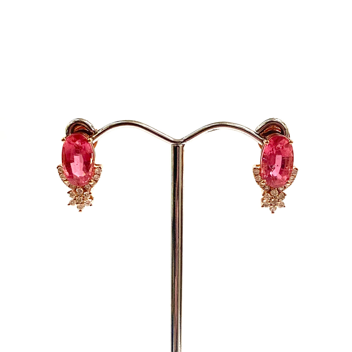 9ct Rose Gold Pink Tourmaline and Diamond Stud Earrings