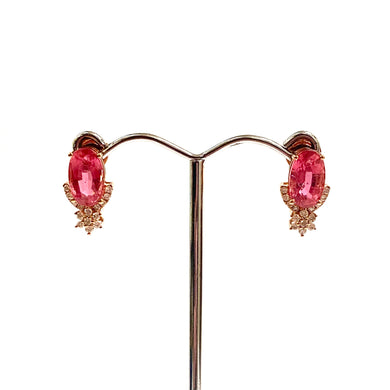 9ct Rose Gold Pink Tourmaline and Diamond Stud Earrings