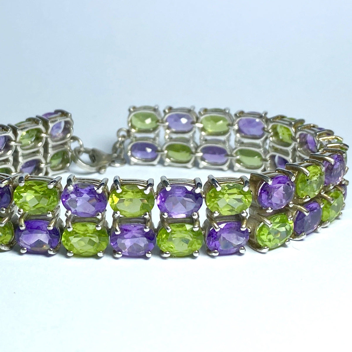 Sterling Silver Peridot and Amethyst Bracelet